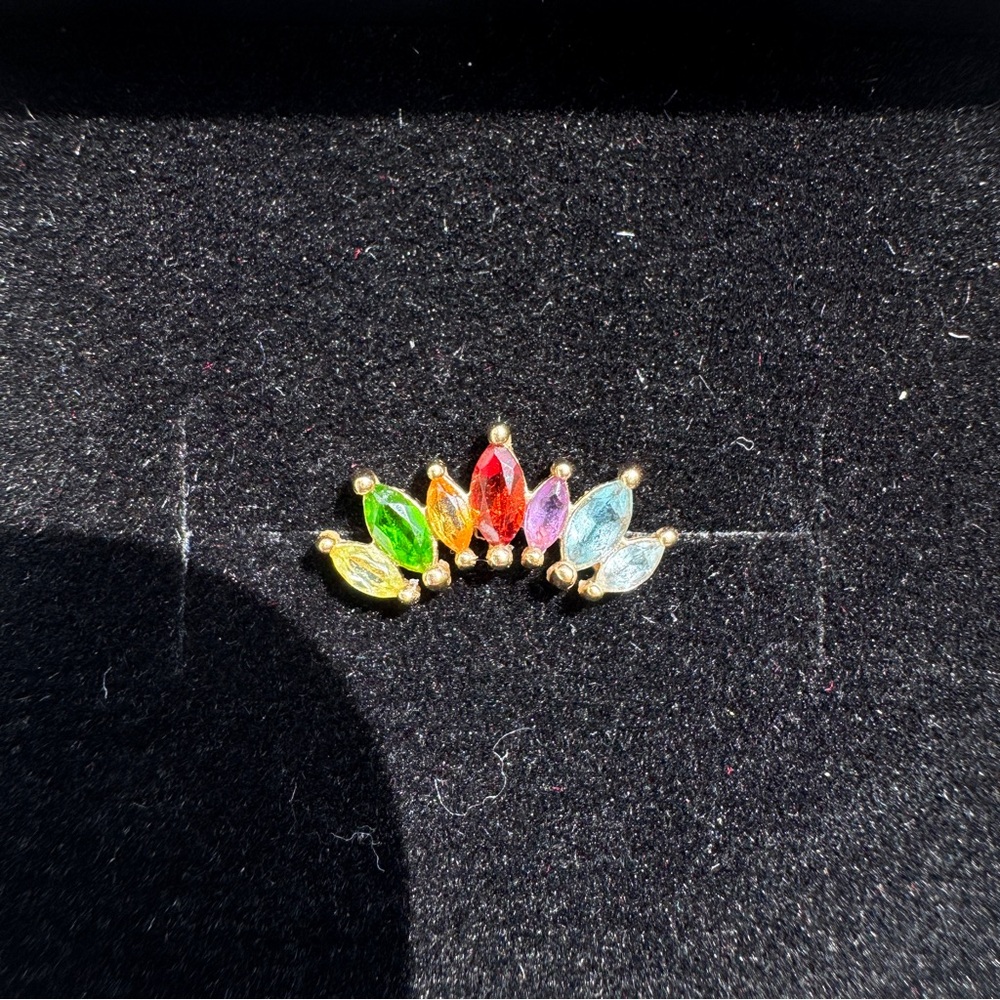 14k Solid Gold Multi Color Gemstone Thread-Less P… - image 1